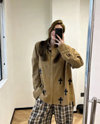 Black Cross Khaki Brown Button-Up Shirt™