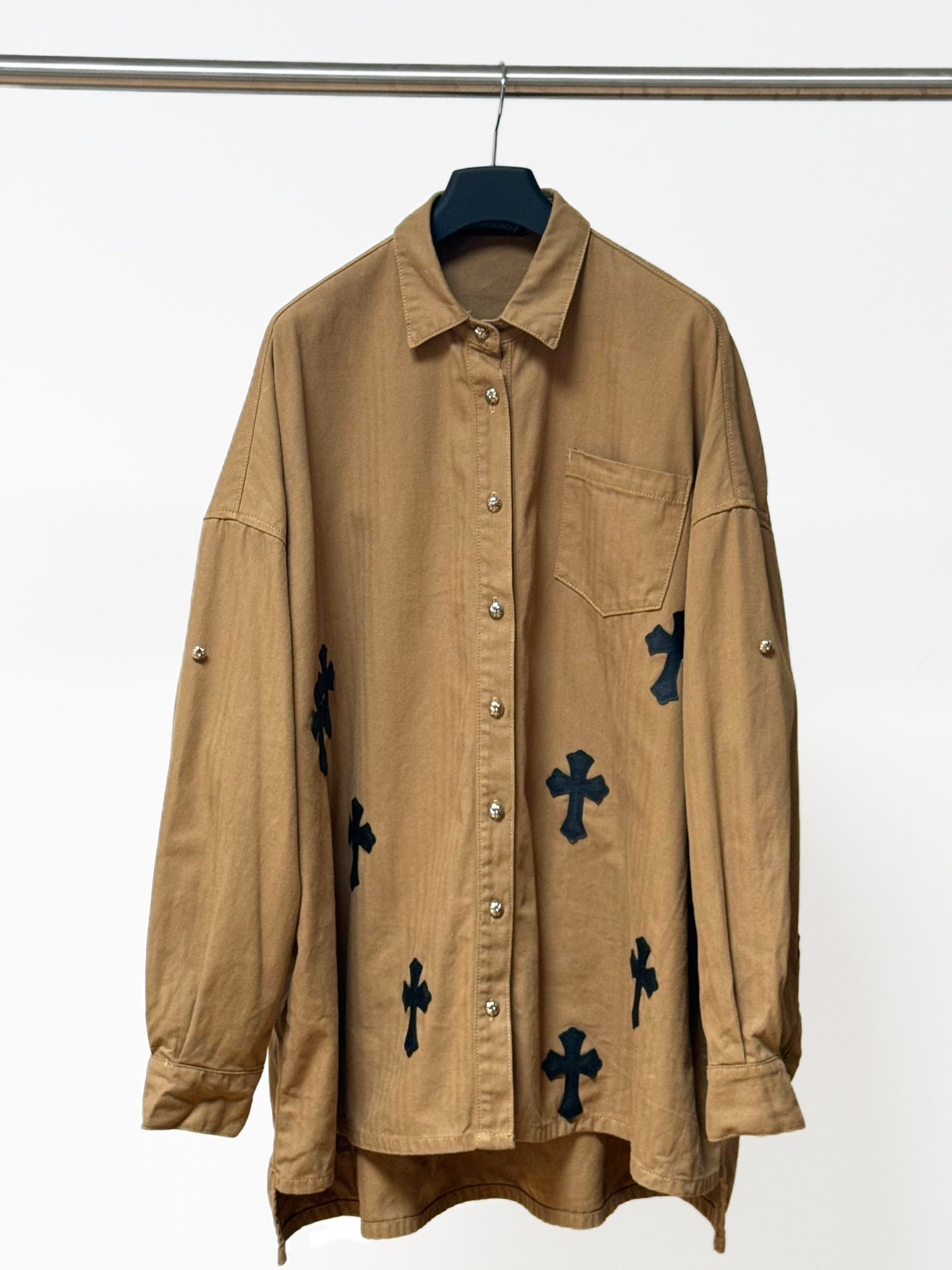 Black Cross Khaki Brown Button-Up Shirt™