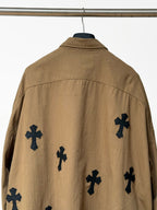 Black Cross Khaki Brown Button-Up Shirt™