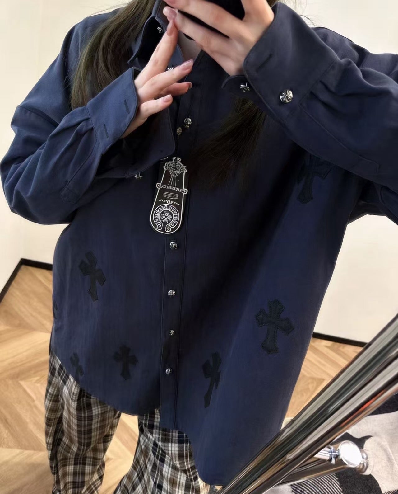 Black Cross Navy Button-Up Shirt™