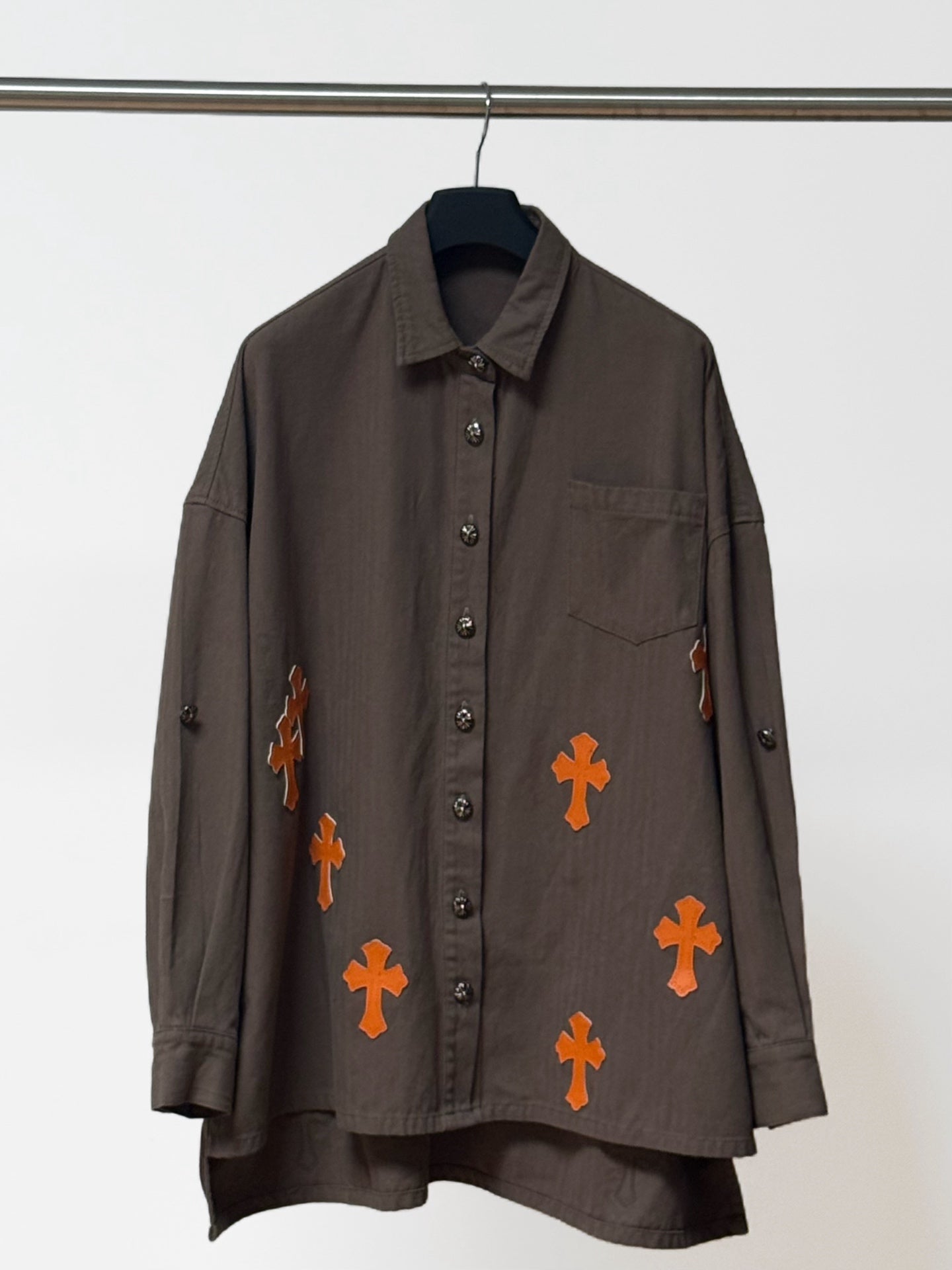 Orange Cross Brown Button-Up Shirt™
