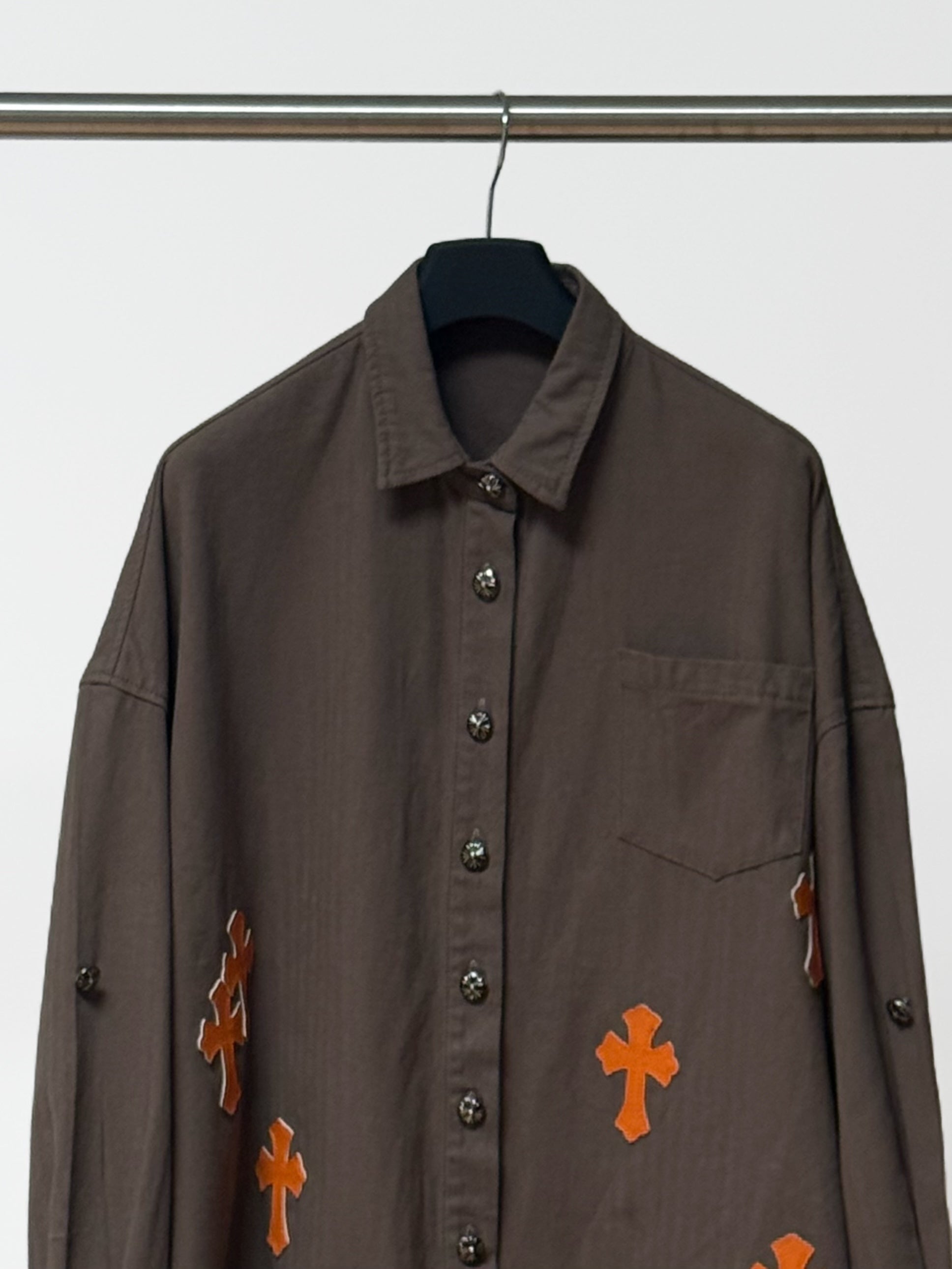 Orange Cross Brown Button-Up Shirt™