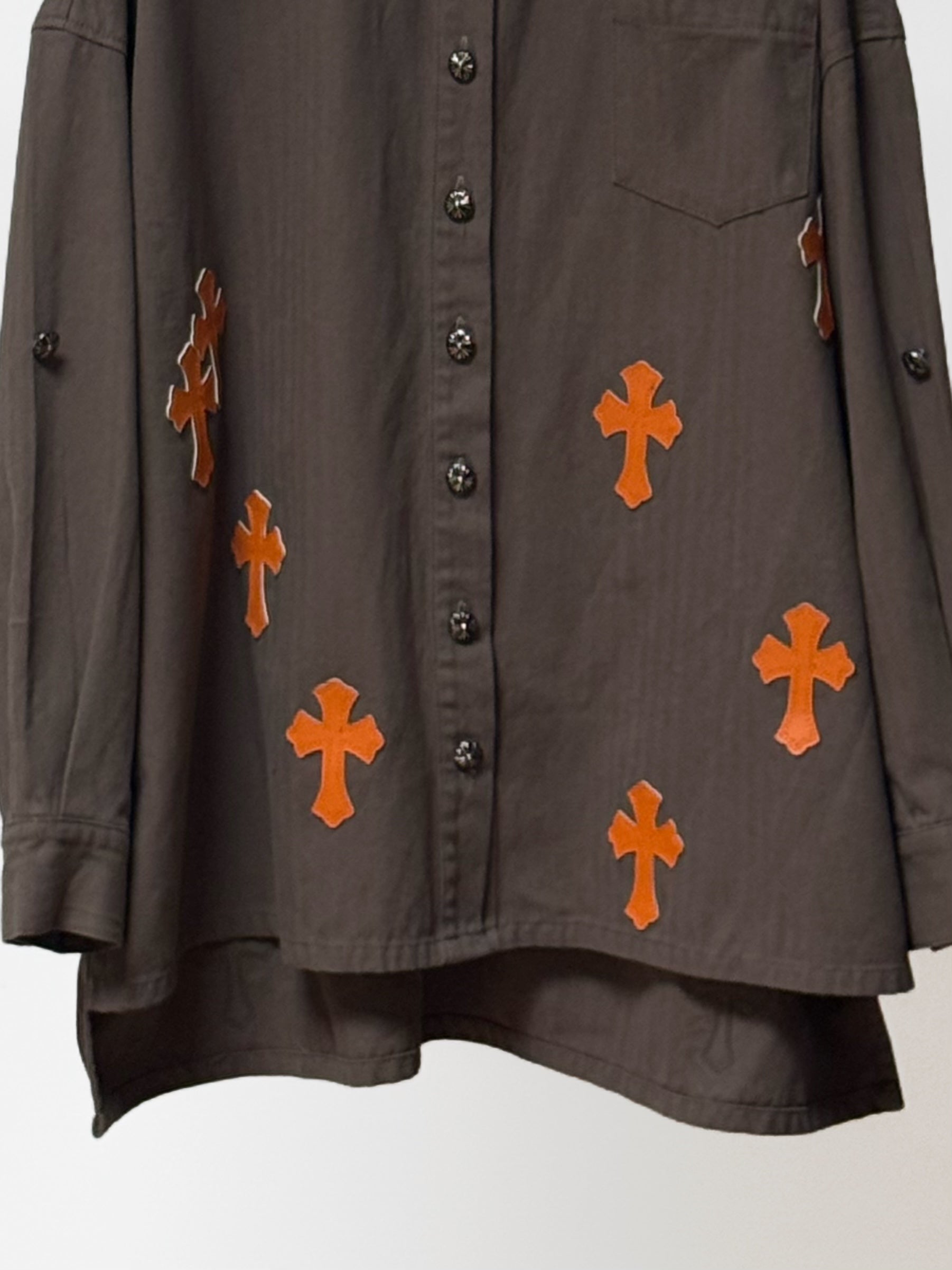 Orange Cross Brown Button-Up Shirt™