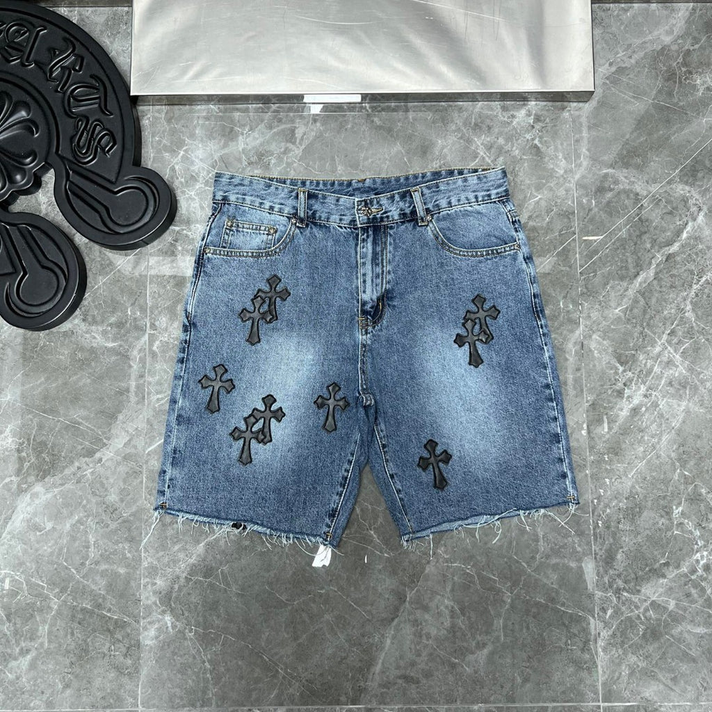 Black Cross Patch Denim Shorts™