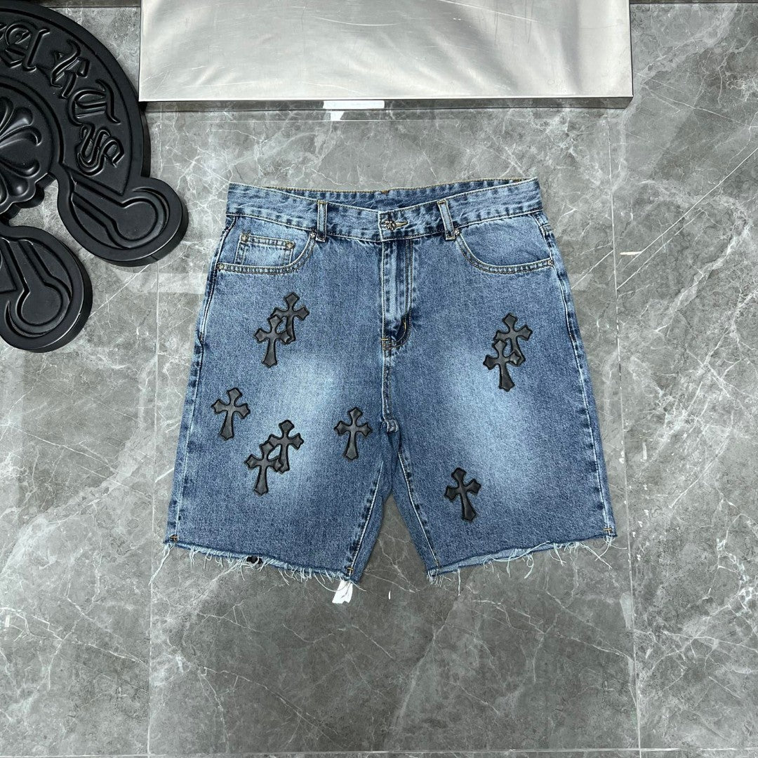 Black Cross Patch Denim Shorts™