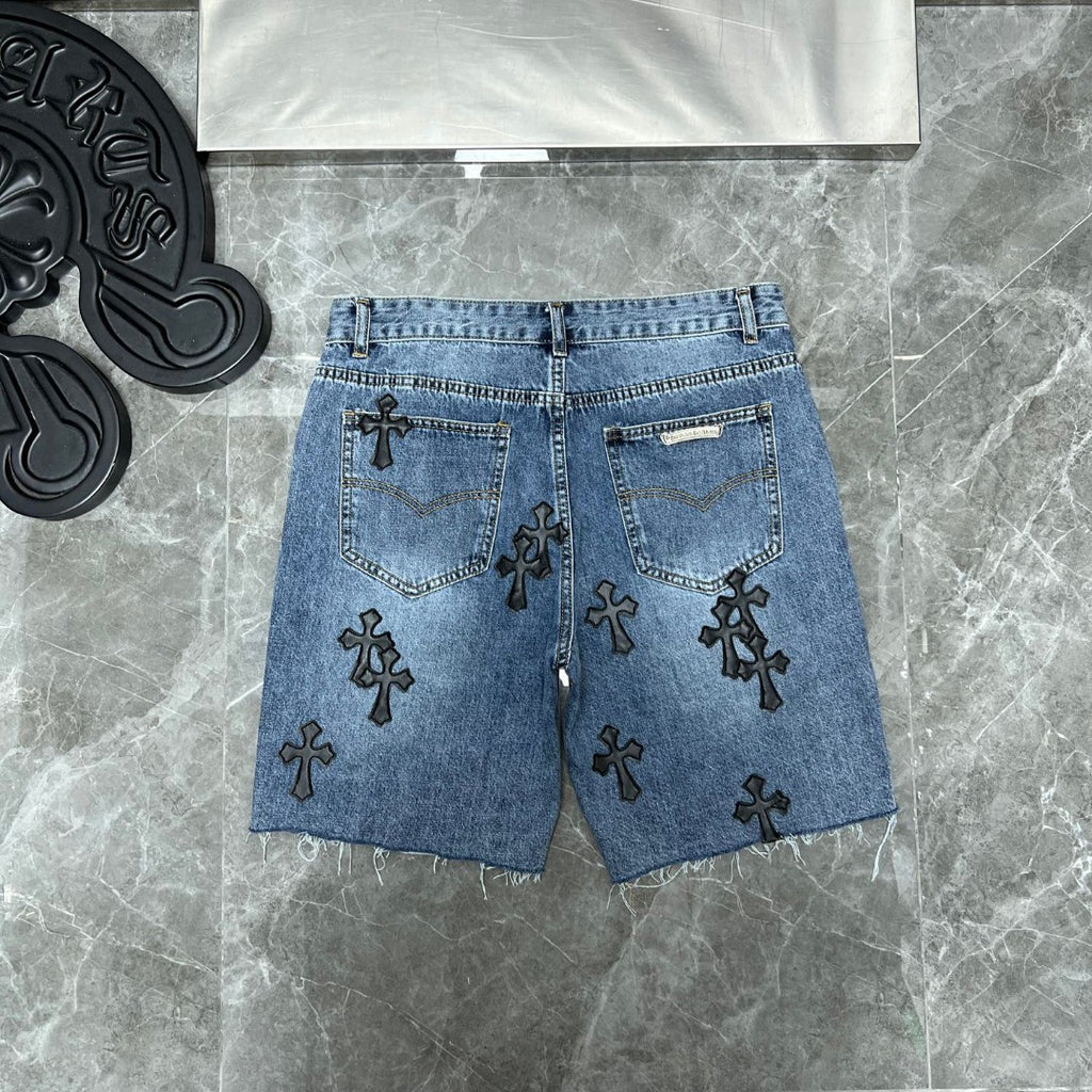 Black Cross Patch Denim Shorts™
