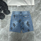 Black Cross Patch Denim Shorts™