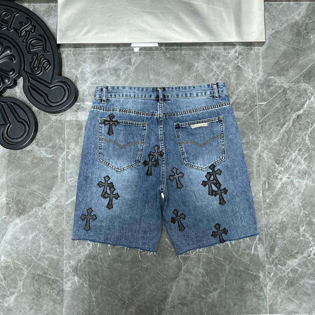 Black Cross Patch Denim Shorts™