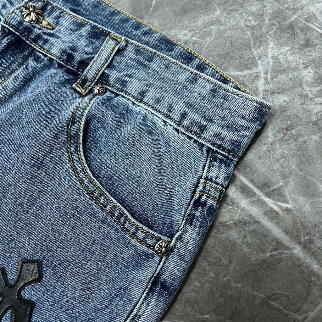 Black Cross Patch Denim Shorts™