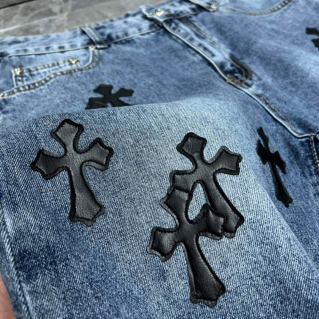 Black Cross Patch Denim Shorts™