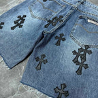 Black Cross Patch Denim Shorts™