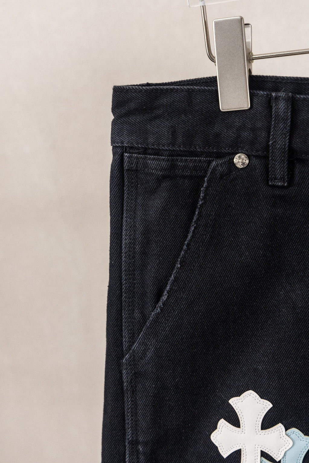 Yellow Blue White Cross Patch Black Jean Shorts™