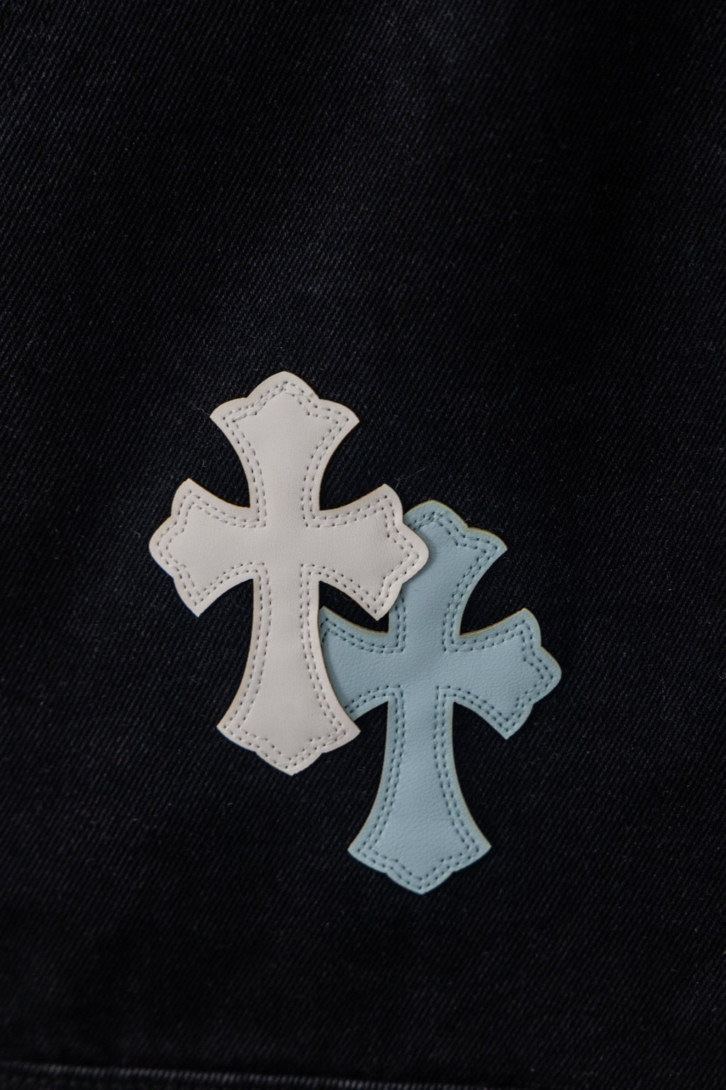 Yellow Blue White Cross Patch Black Jean Shorts™