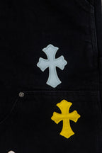 Yellow Blue White Cross Patch Black Jean Shorts™