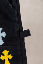 Yellow Blue White Cross Patch Black Jean Shorts™