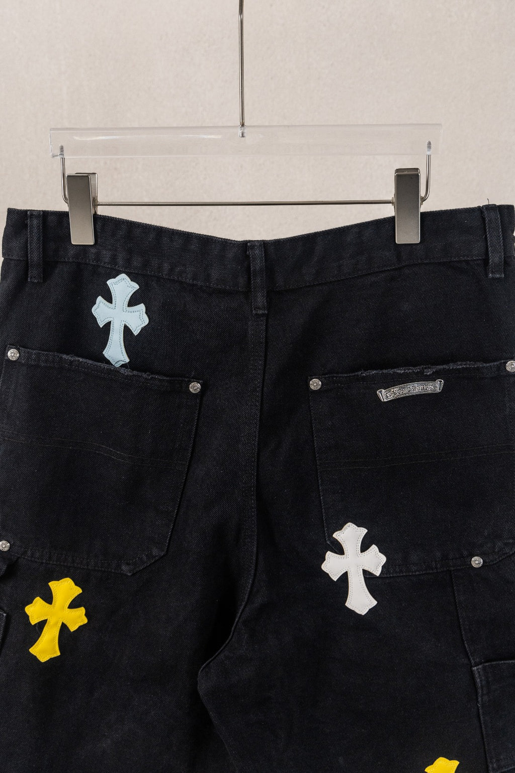 Yellow Blue White Cross Patch Black Jean Shorts™