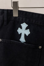 Yellow Blue White Cross Patch Black Jean Shorts™
