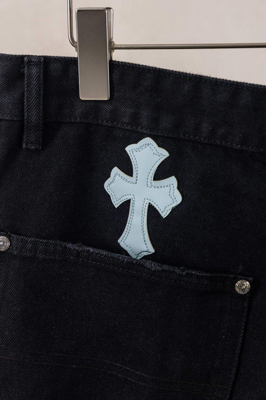 Yellow Blue White Cross Patch Black Jean Shorts™