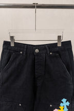 Yellow Blue Pink Cross Patch Black Jean Shorts™