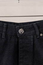 Yellow Blue Pink Cross Patch Black Jean Shorts™