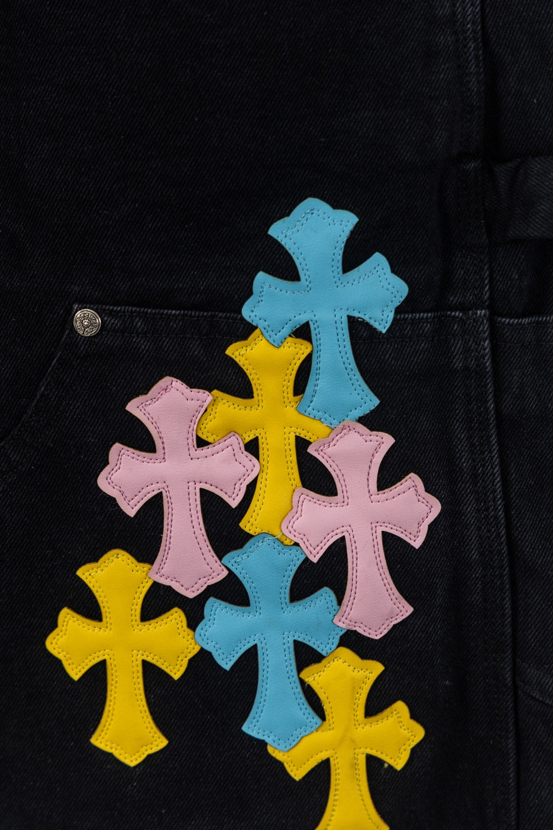 Yellow Blue Pink Cross Patch Black Jean Shorts™