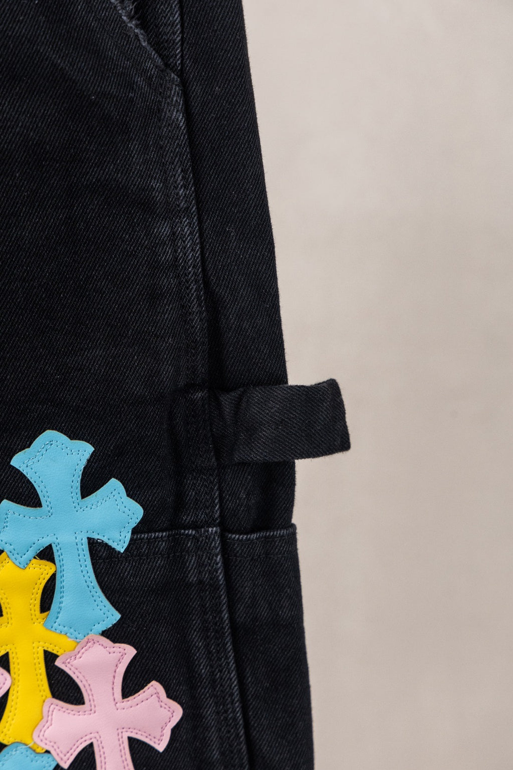Yellow Blue Pink Cross Patch Black Jean Shorts™