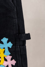 Yellow Blue Pink Cross Patch Black Jean Shorts™