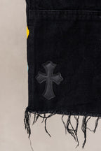Yellow Blue Pink Cross Patch Black Jean Shorts™