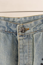 Black Cross Patch Light Denim Shorts™