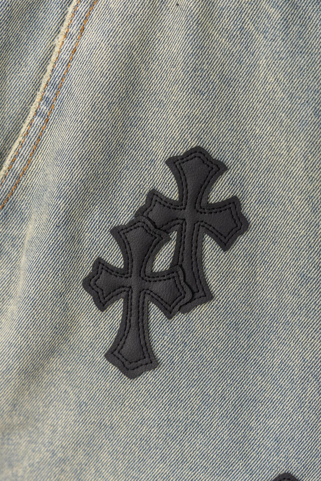 Black Cross Patch Light Denim Shorts™