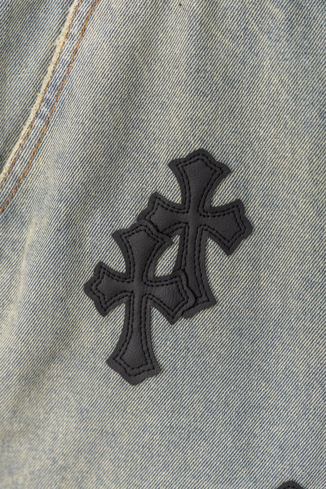 Black Cross Patch Light Denim Shorts™