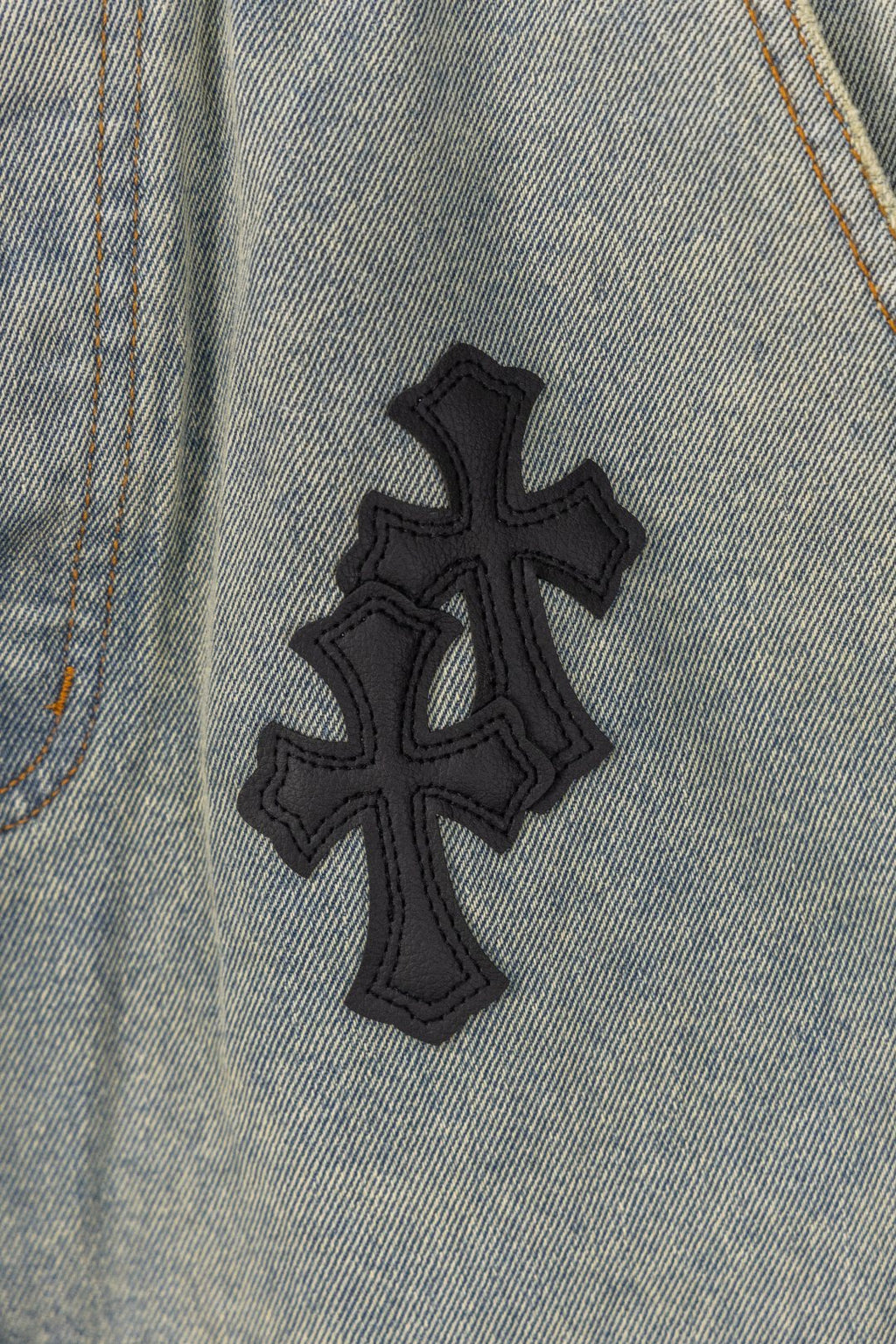 Black Cross Patch Light Denim Shorts™
