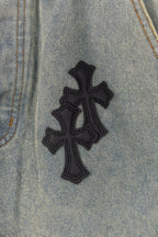 Black Cross Patch Light Denim Shorts™