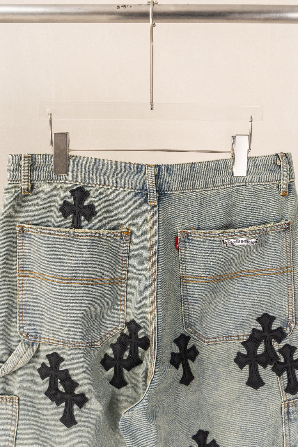 Black Cross Patch Light Denim Shorts™