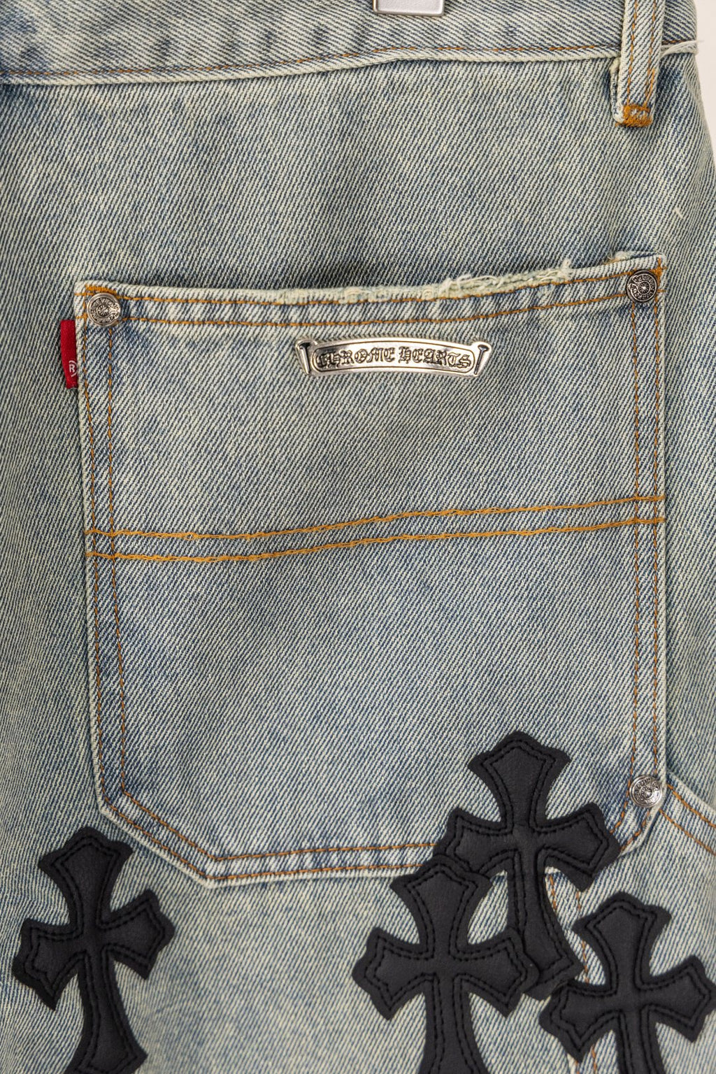 Black Cross Patch Light Denim Shorts™