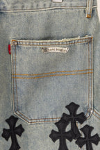Black Cross Patch Light Denim Shorts™