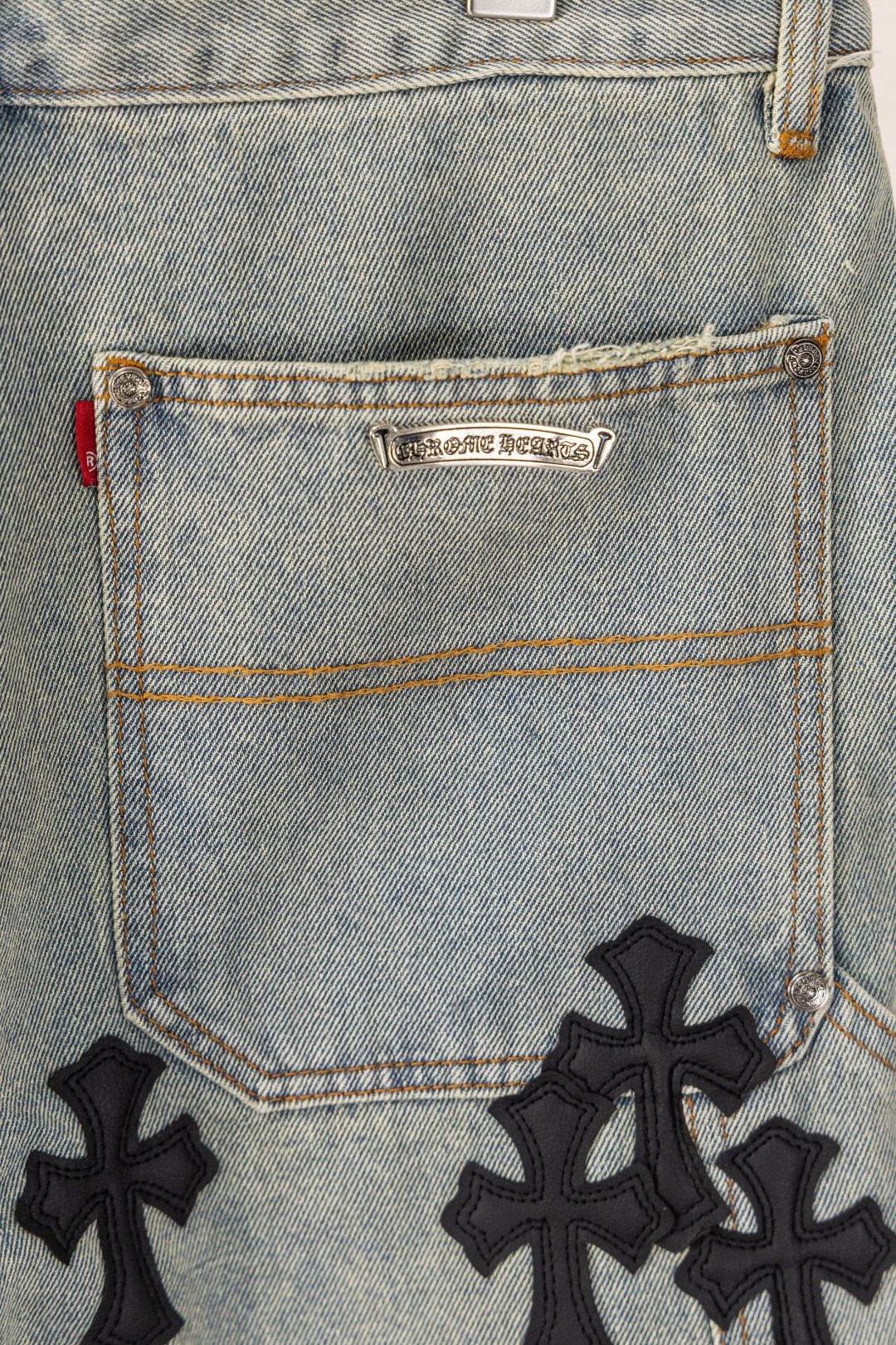 Black Cross Patch Light Denim Shorts™