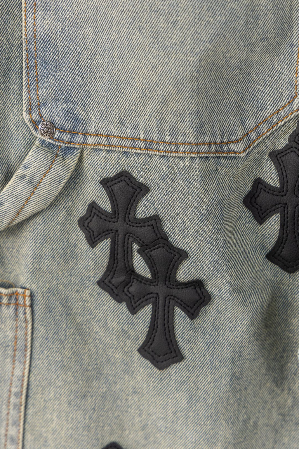 Black Cross Patch Light Denim Shorts™