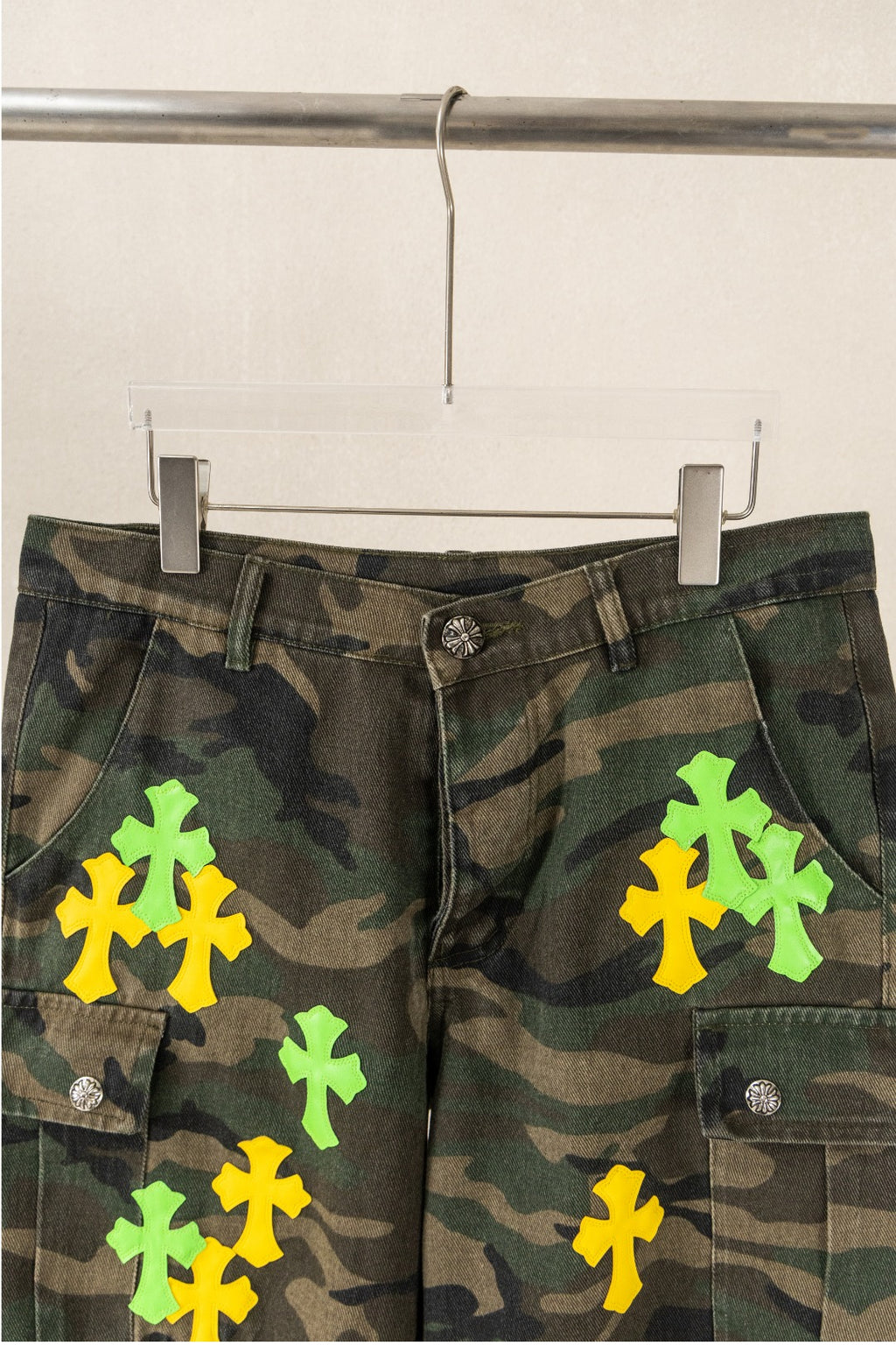 Yellow & Green Cross Patch Camo Shorts™