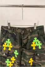 Yellow & Green Cross Patch Camo Shorts™
