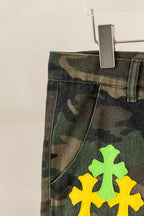 Yellow & Green Cross Patch Camo Shorts™