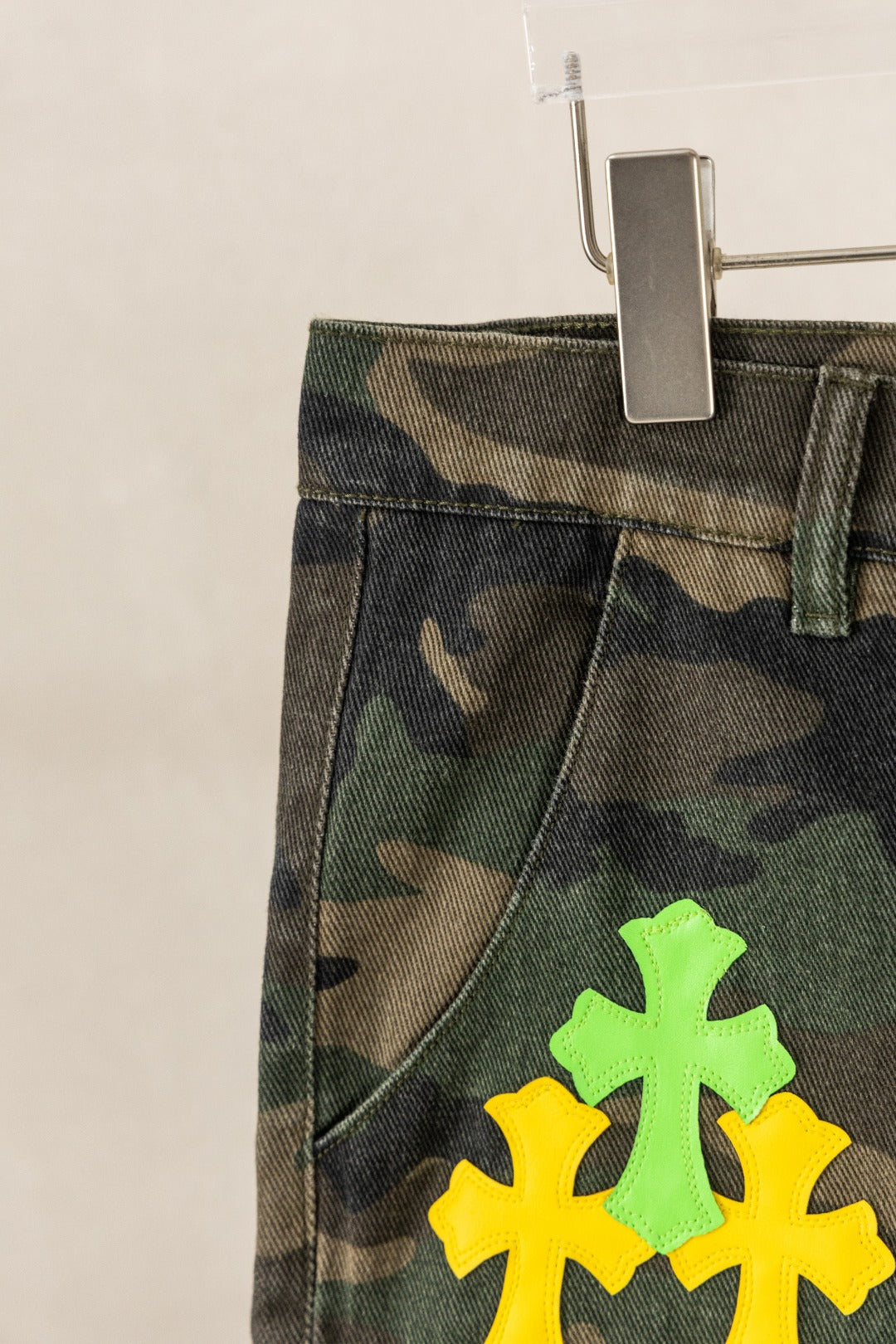Yellow & Green Cross Patch Camo Shorts™