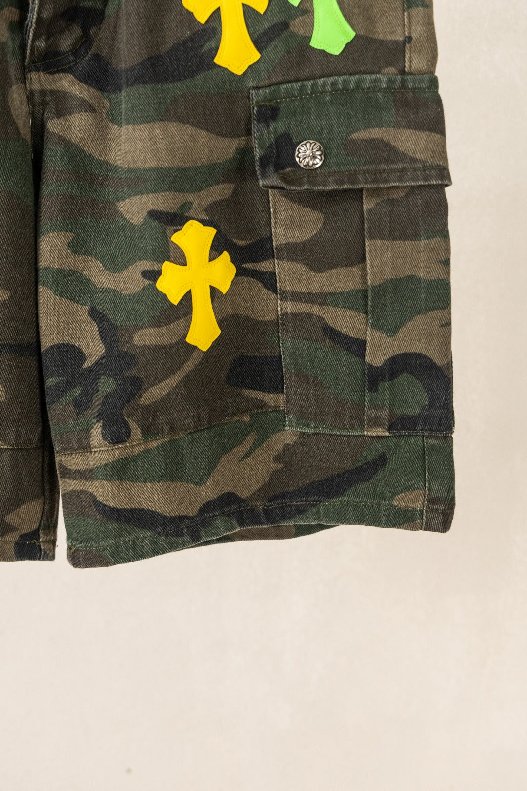 Yellow & Green Cross Patch Camo Shorts™