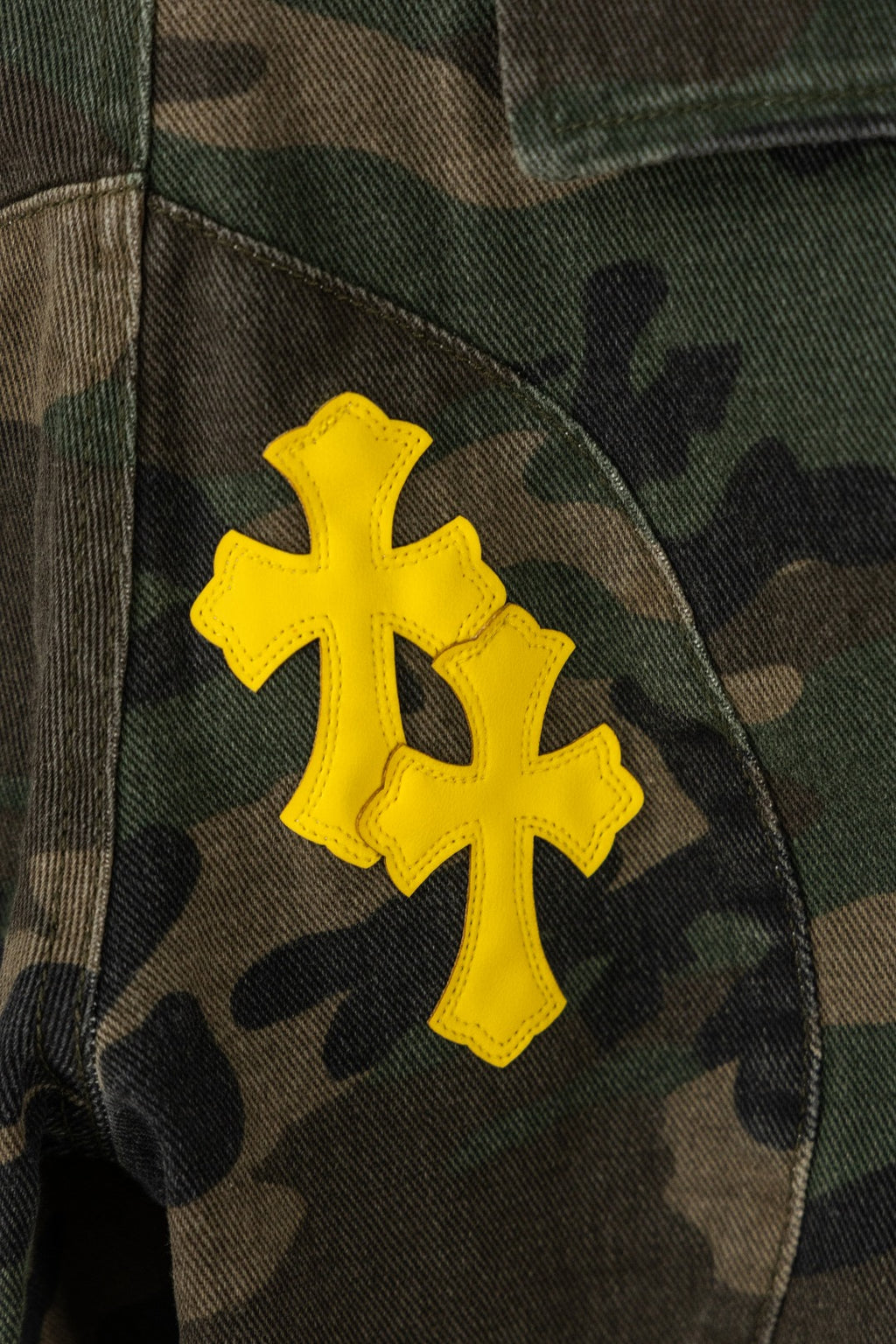 Yellow & Green Cross Patch Camo Shorts™