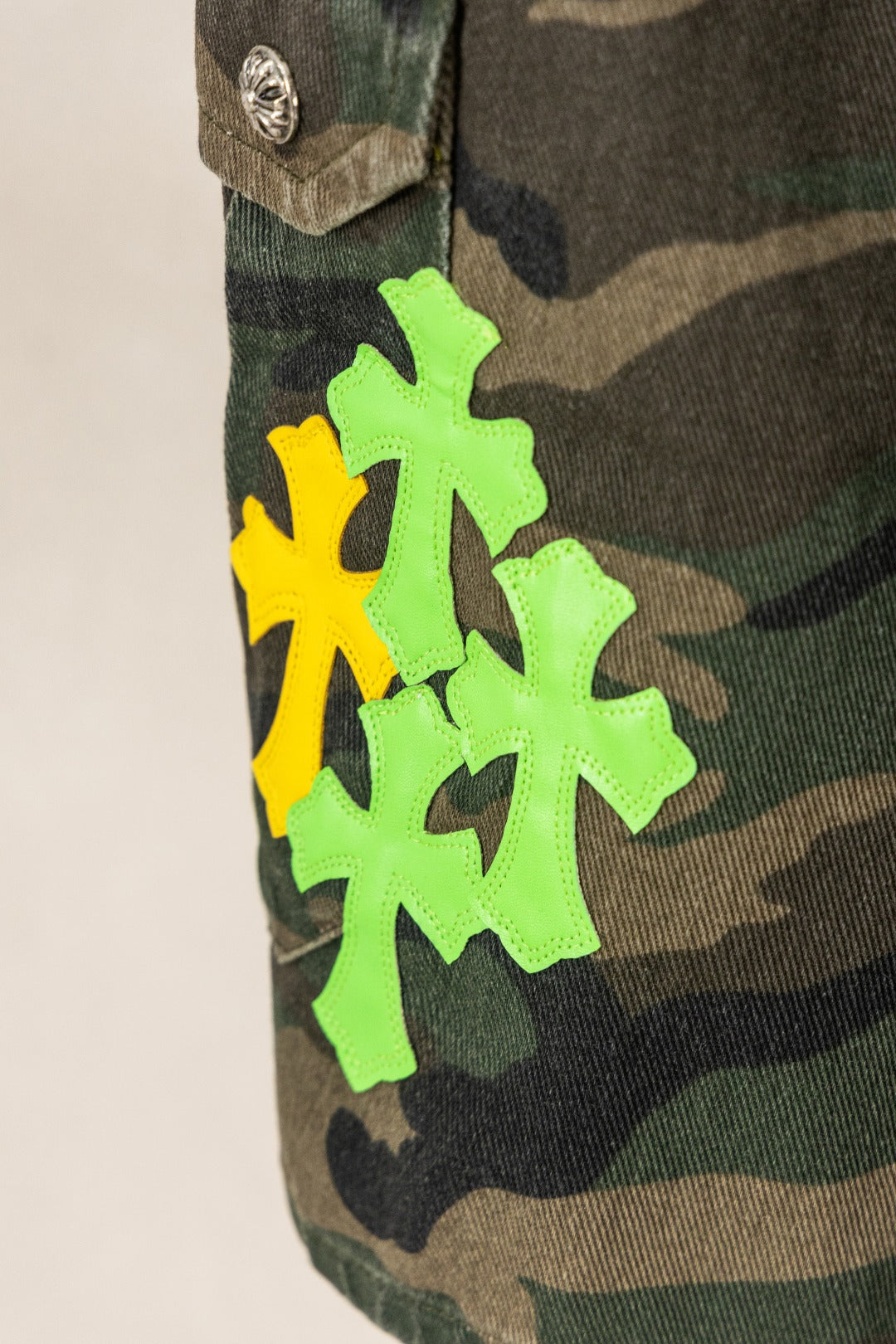 Yellow & Green Cross Patch Camo Shorts™
