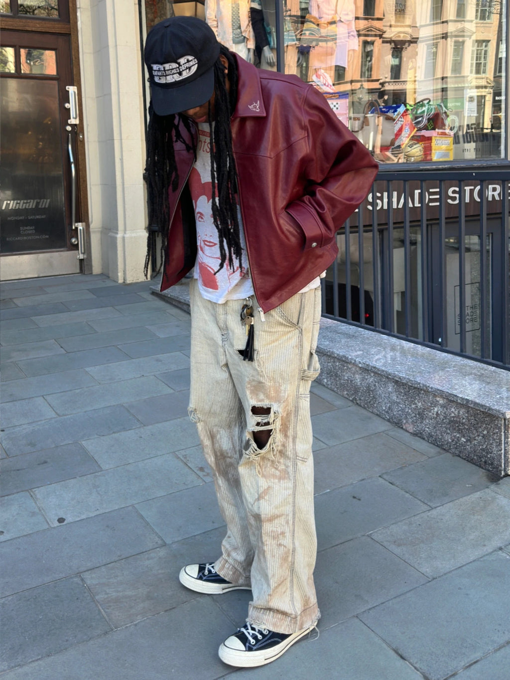 ER* Embroidered Graphic Burgundy Leather Jacket™