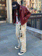 ER* Embroidered Graphic Burgundy Leather Jacket™