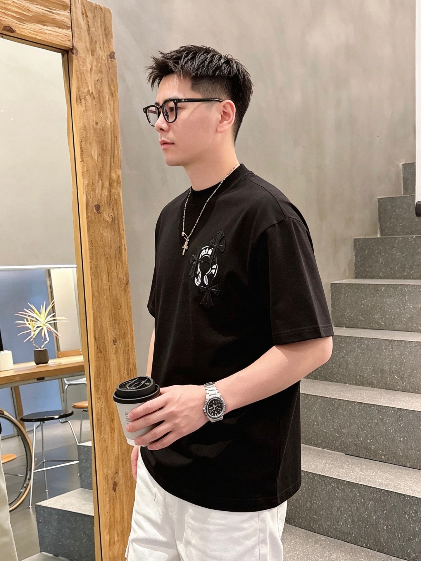 Cross Flower Banner Black T-Shirt™