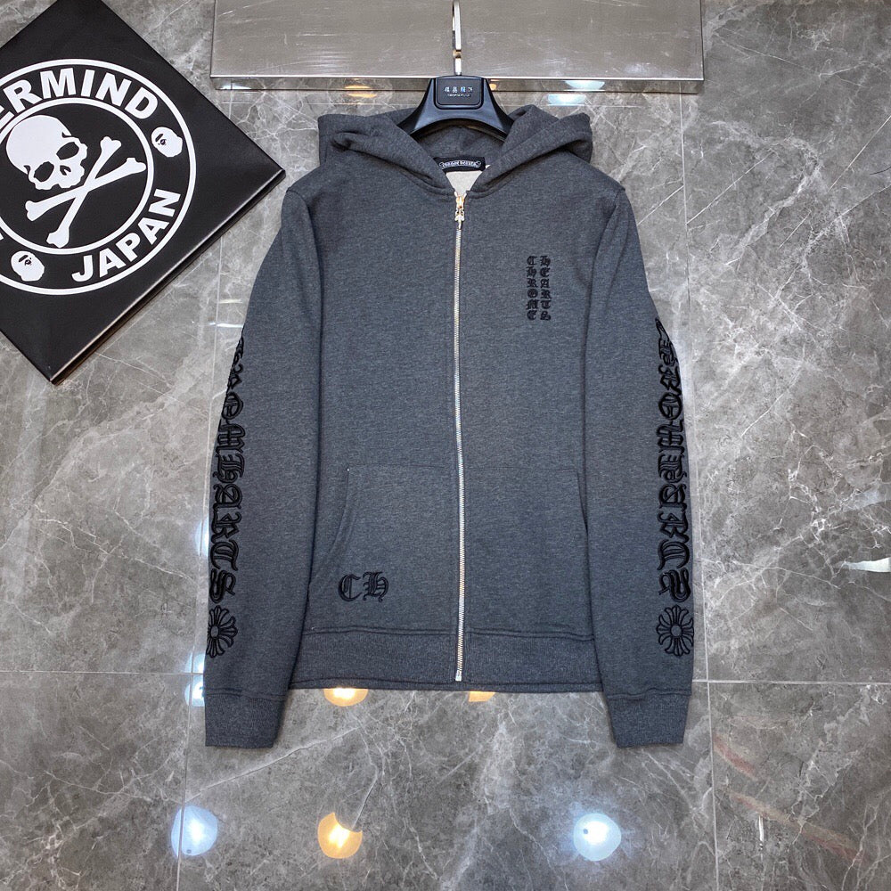 Typography Logo Grey Full Zip Hoodie™