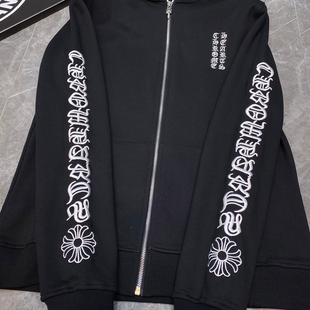 Typography Logo Black Full Zip Hoodie™